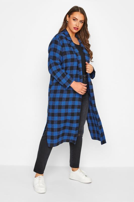 Plus Size  LIMITED COLLECTION Curve Dark Blue & Black Check Long Duster Coat