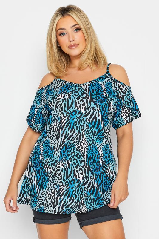 YOURS Plus Size 2 PACK Black & Animal Print Cold Shoulder T-Shirts | Yours Clothing  2