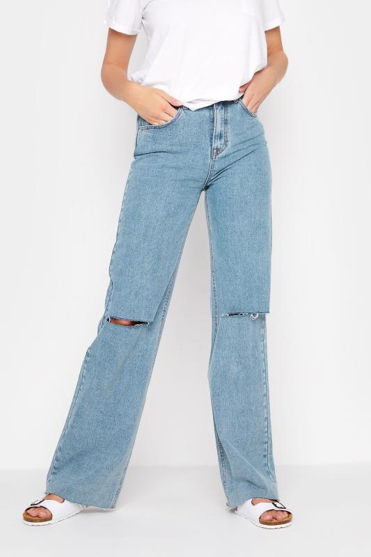 LTS Tall Blue Ripped Knee High Rise Jeans_A.jpg