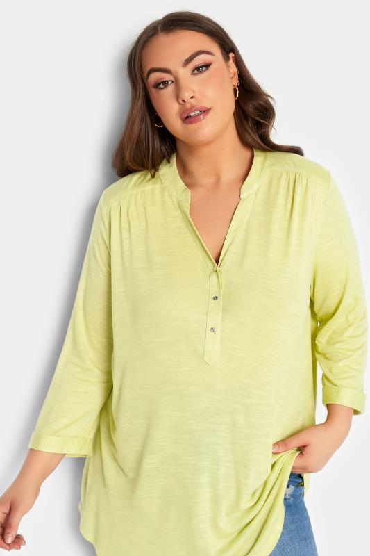 YOURS Plus Size Lime Green Half Placket Blouse | Yours Clothing  4