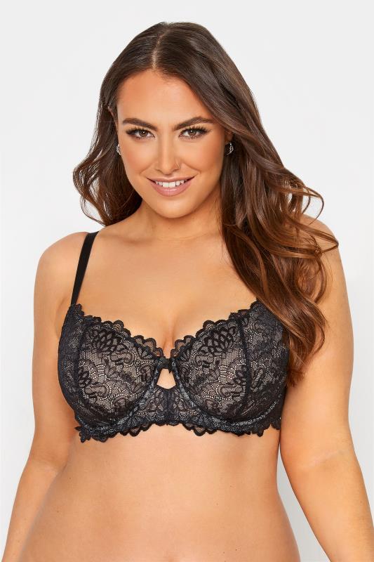  Black Lace Balcony Bra - Available In Sizes 38DD - 48G
