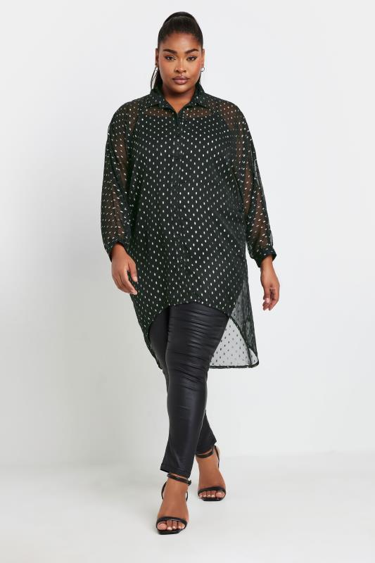 YOURS Plus Size Black Metallic Dipped Hem Shirt | Yours Clothing 3