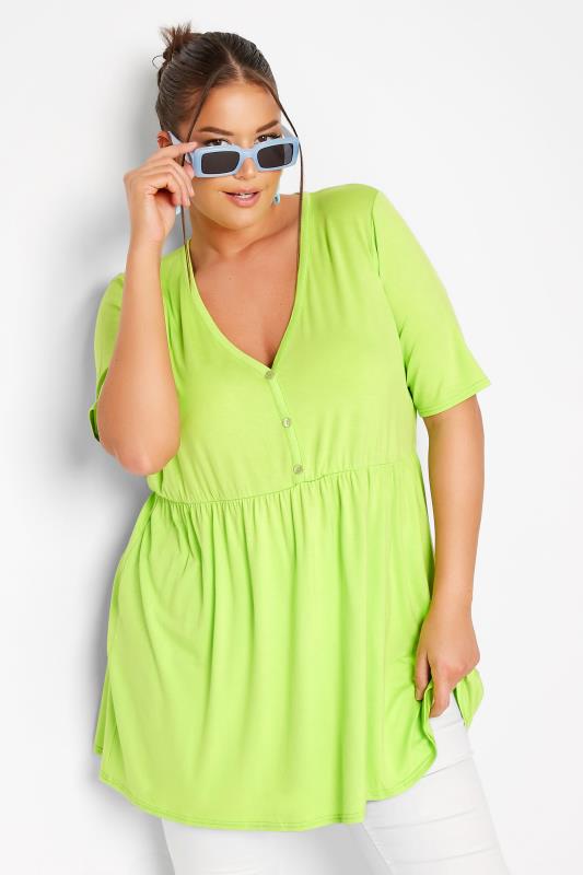 LIMITED COLLECTION Plus Size Lime Green Button Through Smock Tunic Top | Yours Clothing 1