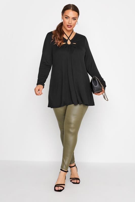 Plus Size Green Wet Look Leggings | Yours Clothing 2