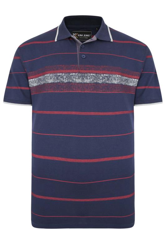 KAM Big & Tall Navy Blue Distressed Stripe Print Polo Shirt 2