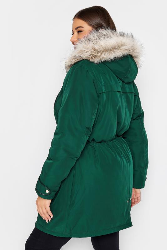 YOURS Plus Size Forest Green Faux Fur Trim Hooded Parka Coat | Yours Clothing 4