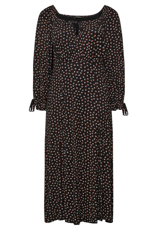 LIMITED COLLECTION Curve Black Ditsy Print Milkmaid Maxi Dress 6