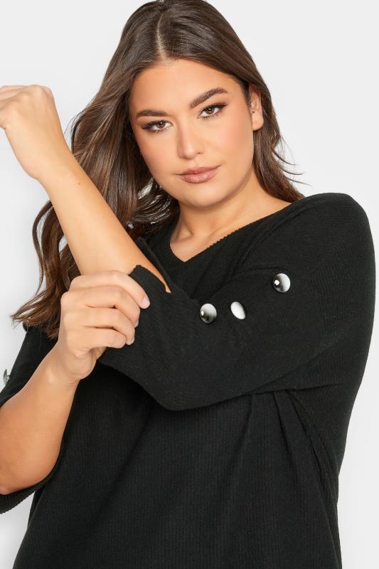 YOURS Plus Size Black Soft Touch Button Detail Top | Yours Clothing 4