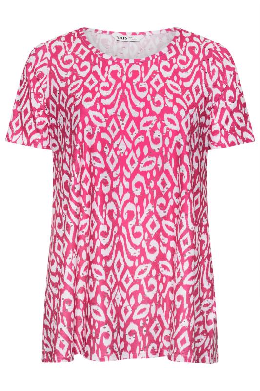 YOURS Plus Size Pink Ikat Print Broderie Anglaise Swing T-Shirt | Yours Clothing 5