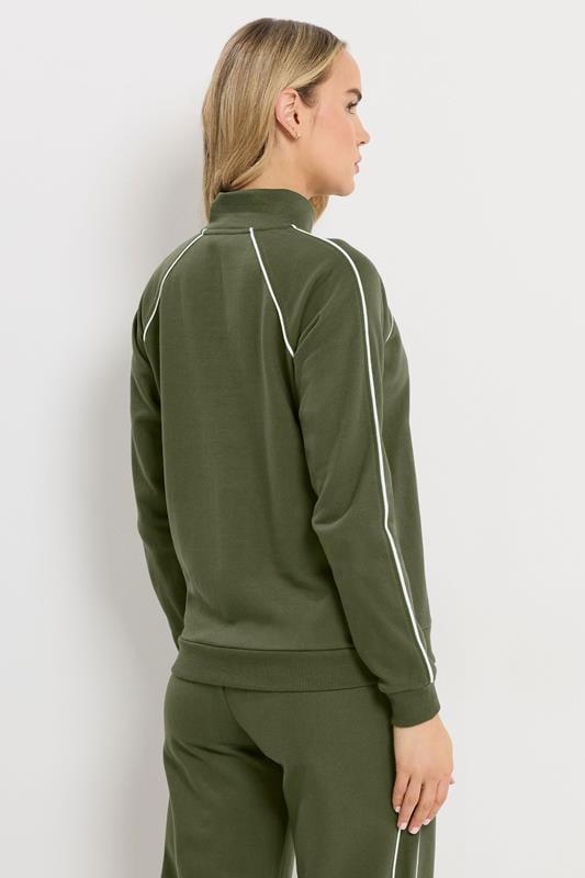 LTS Tall Women's Khaki Green Cotton Pipe Quarter Zip Sweatshirt & Wide Leg Trousers Set 4