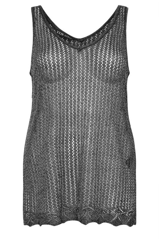YOURS Plus Size Black & Silver Metallic Crochet Vest Top | Yours Clothing 6