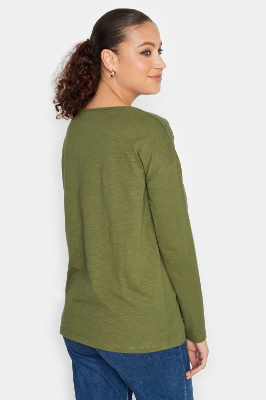 LTS Tall Khaki Green V-Neck Long Sleeve Cotton T-Shirt | Long Tall Sally 3