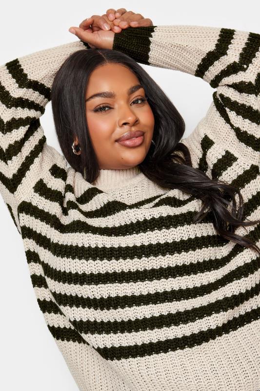 YOURS Plus Size Cream Stripe Chunky Knit Jumper | Yours Clothing 5