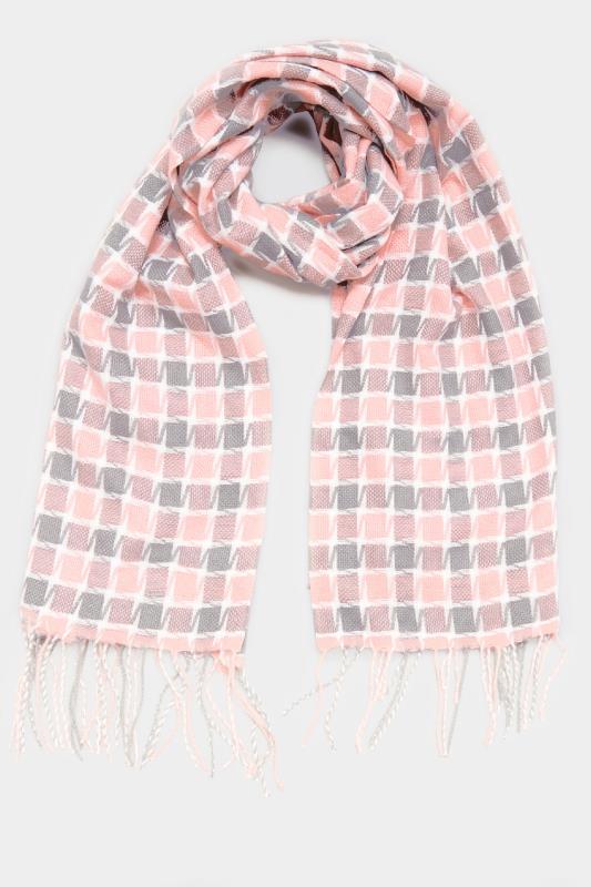 Plus Size  Pink Square Check Tassel Scarf