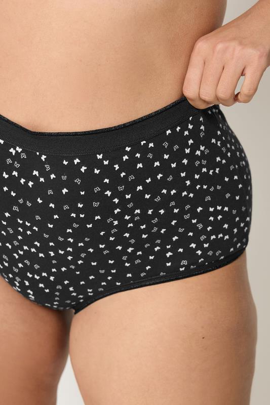 YOURSET 5 PACK Plus Size Black Ditsy Butterfly High Waisted Full Briefs | Yours Clothing 5