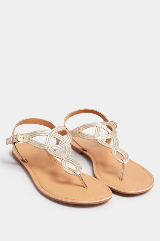 LTS Gold Leather Swirl Toe Post Flat Sandals In Standard Fit | Long Tall Sally 2