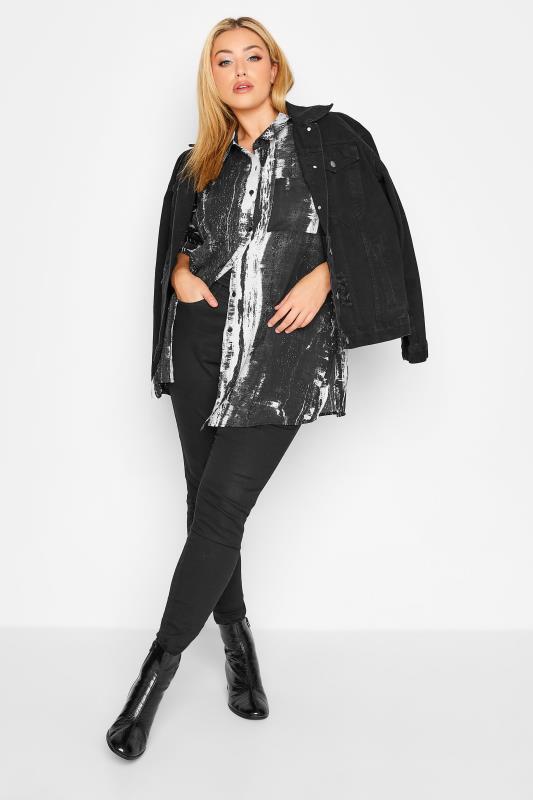 Plus Size Black Abstract Print Boyfriend Shirt | Yours Clothing 2