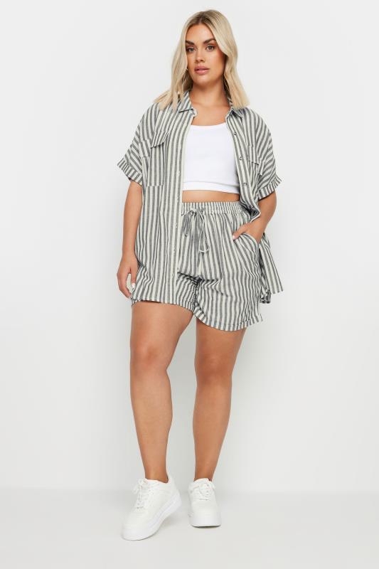 YOURS Plus Size Black Stripe Linen Shorts | Yours Clothing 1