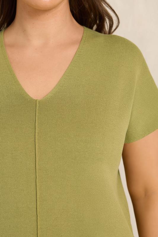 EVANS Plus Size Olive Green V-Neck Knitted Top | Evans 4