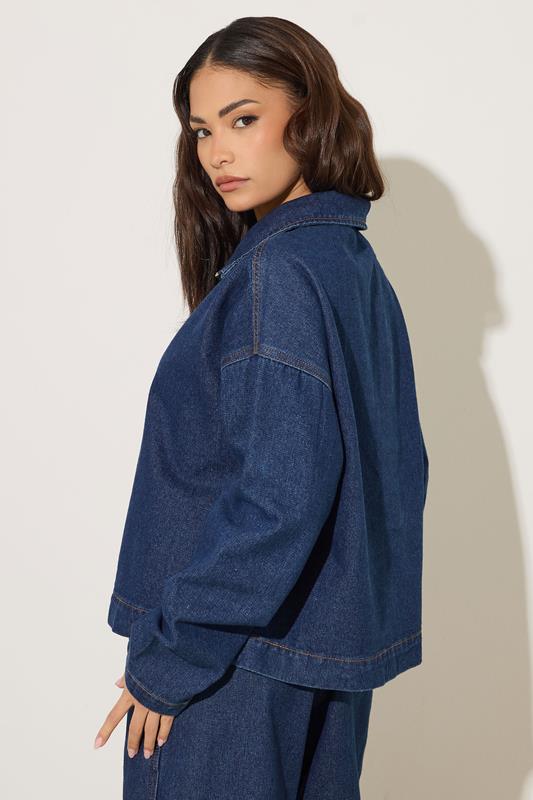 PixieGirl Petite Women's Dark Blue Denim Quarter Zip Cotton Top | PixieGirl 7