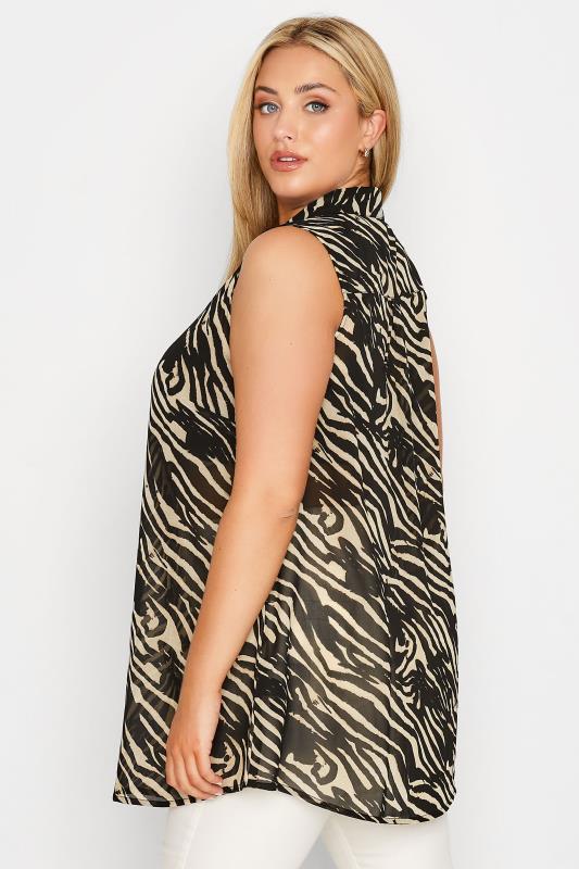 Plus Size Black Zebra Print Sleeveless Frill Blouse | Yours Clothing 3