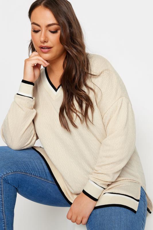 YOURS Plus Size Curve White Cable Knit Sweatshirt | Yours Clothing 4