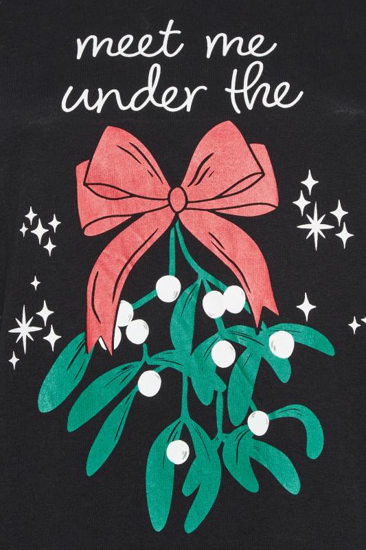 YOURS Plus Size Black 'Meet Me Under The Mistletoe' Slogan Christmas Nightdress | Yours Clothing 7