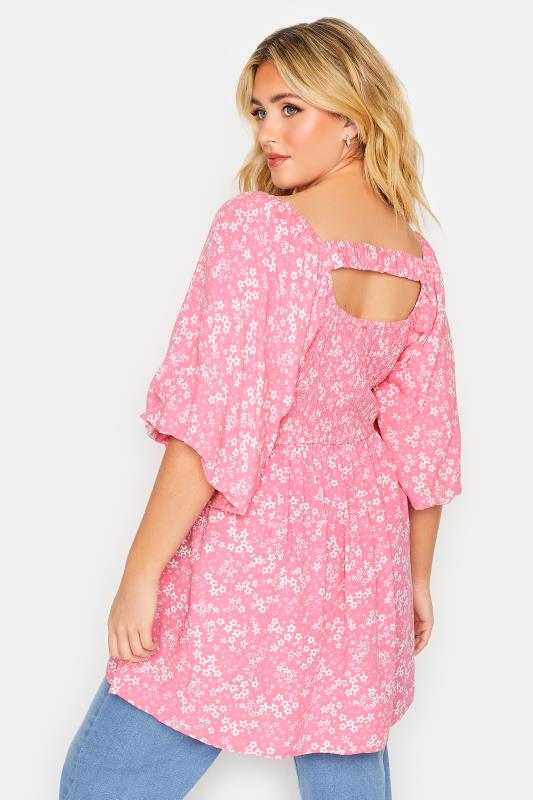YOURS Plus Size Pink Ditsy Print Balloon Sleeve Top | Yours Clothing 3