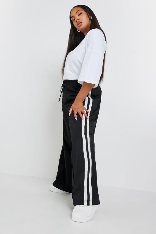 YOURS Plus Size Black Double Side Stripe Wide Leg Trousers | Yours Clothing 3