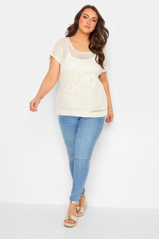 YOURS PETITE Plus Size Cream Flower Crochet Top | Yours Clothing 2