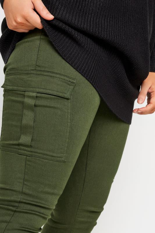 YOURS Plus Size Khaki Green Cargo GRACE Jeggings | Yours Clothing 4