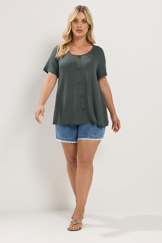 YOURS Plus Size Khaki Green Soft Touch Top | Yours Clothing 1