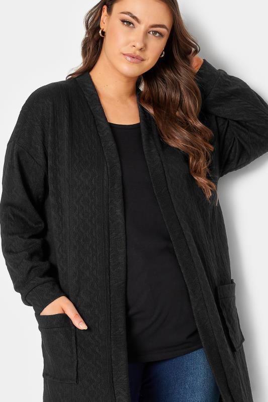 YOURS LUXURY Plus Size Black Soft Touch Cable Knit Cardigan | Yours Clothing 1