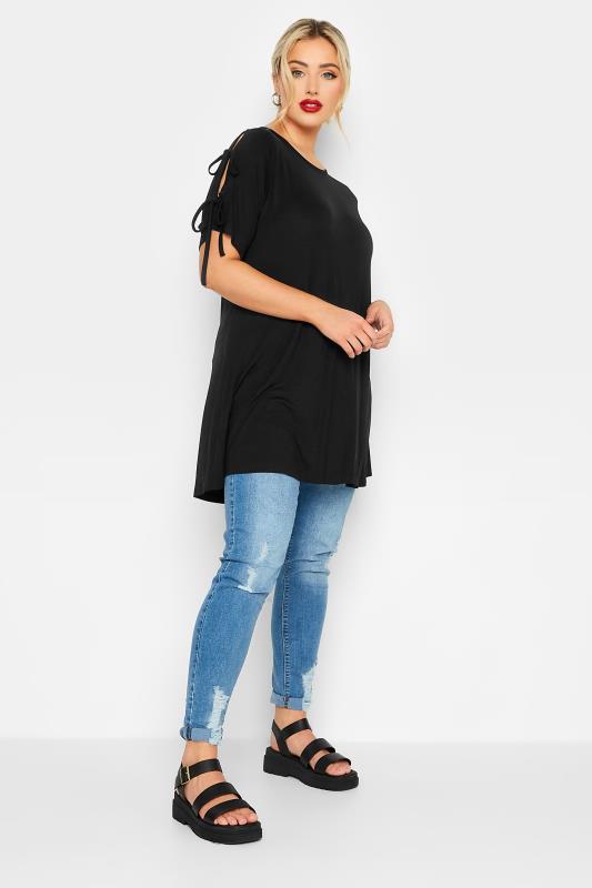 LIMITED COLLECTION Plus Size Black Tie Sleeve Top | Yours Clothing 2