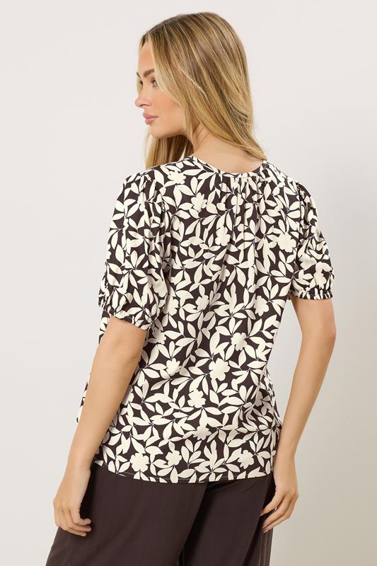 M&Co Brown Floral Notch Neck Blouse | M&Co 5