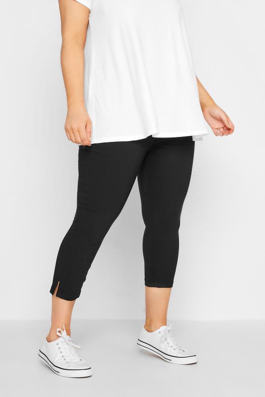 Cropped Trousers Tallas Grandes YOURS Curve Black Bengaline Cropped Stretch Pull On Trousers