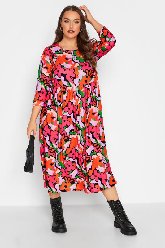 LIMITED COLLECTION Plus Size Pink Abstract Floral Print Midaxi Dress | Yours Clothing 5