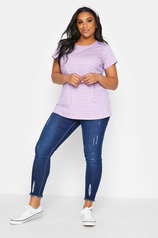 Curve Lilac Purple Stripe Short Sleeve T-Shirt_B.jpg
