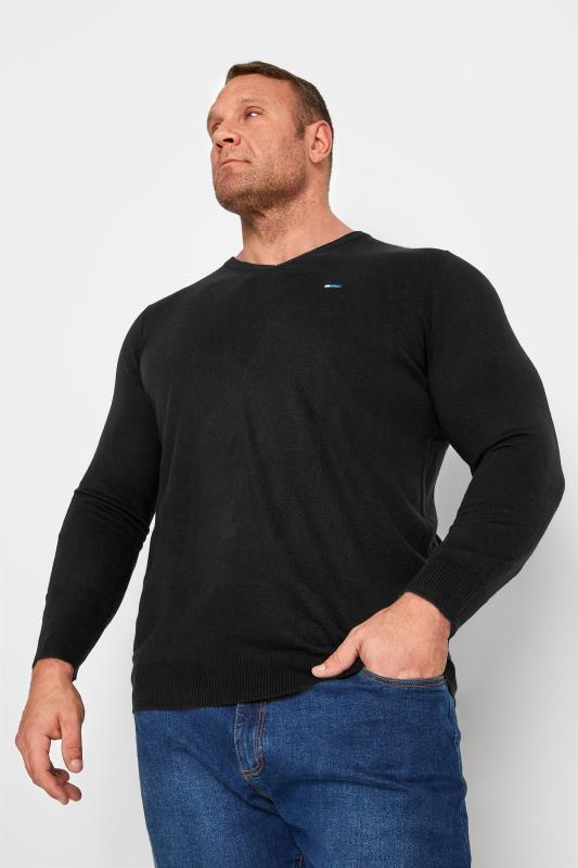 Men's  BadRhino Big & Tall Black V-Neck Knitted Jumper