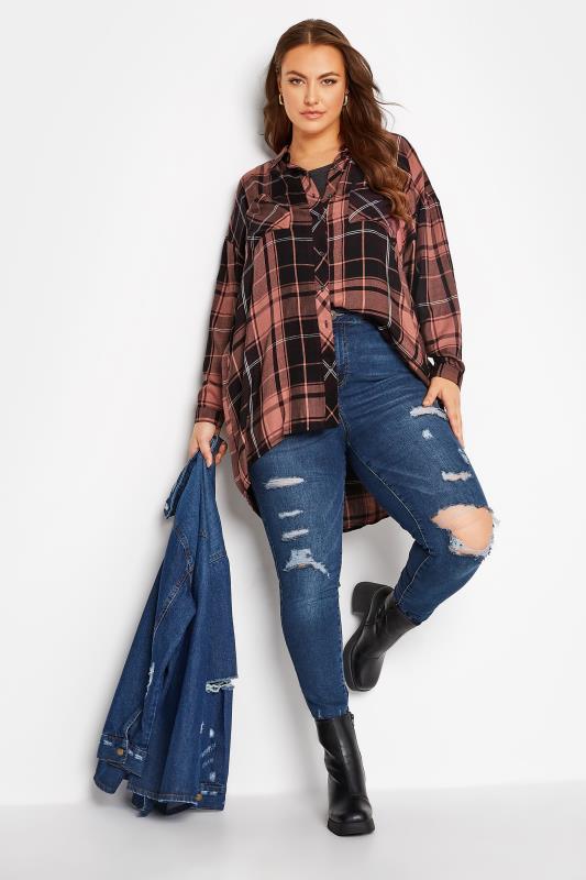 Plus Size Pink Check Button Through Shirt | Yours Clothing  2
