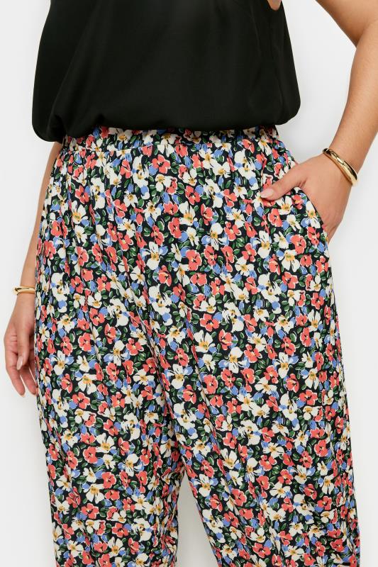 YOURS Plus Size Black Ditsy Floral Print Cropped Harem Trousers | Yours Clothing 4
