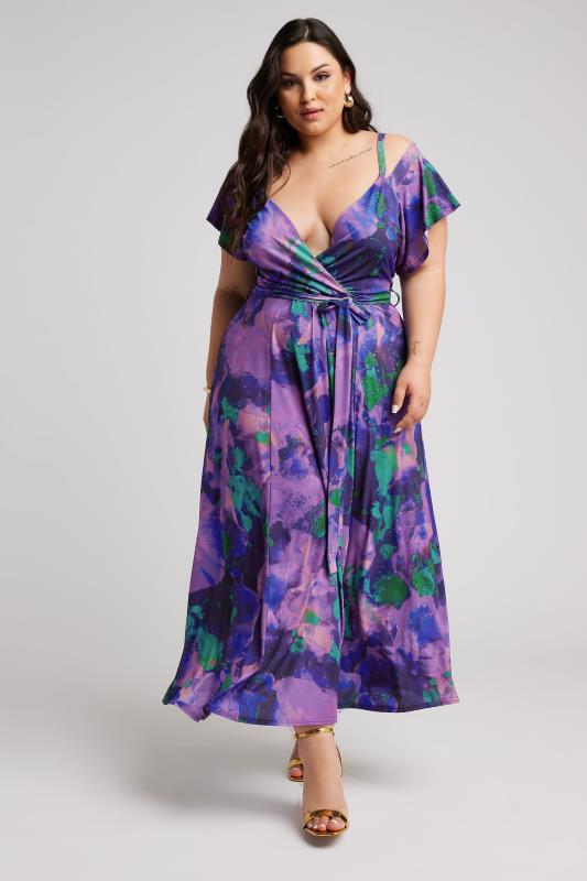 YOURS LONDON Plus Size Purple Abstract Print Wrap Dress | Yours Clothing 1
