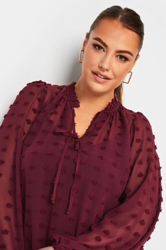 YOURS Curve Plus Size Wine Red Dobby Blouse | Yours Clothing  4