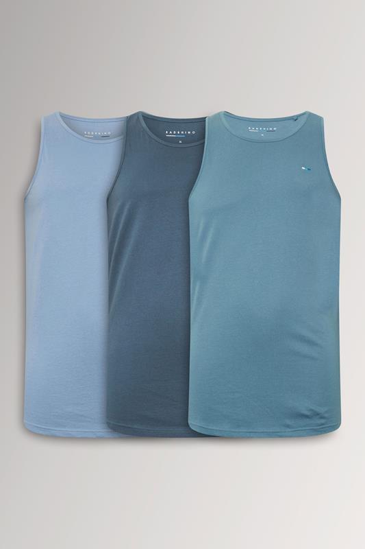BadRhino Big & Tall 3 PACK Blue Plain Vest Tops | BadRhino 1