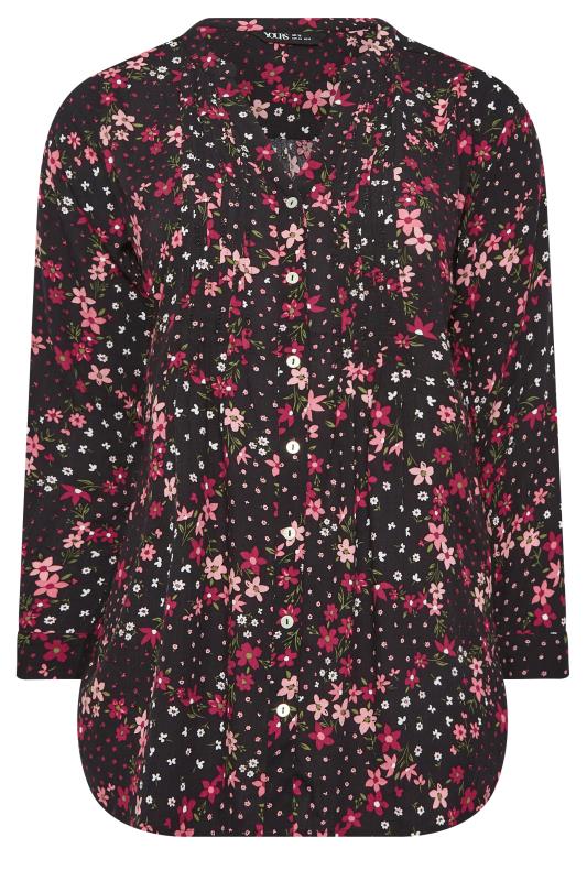 YOURS Curve Plus Size Black Floral Pintuck Shirt | Yours Clothing  6
