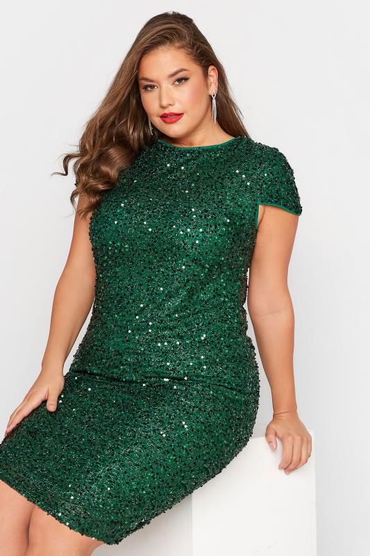 YOURS LONDON Plus Size Green Sequin Embellished Shift Dress | Yours Clothing 4