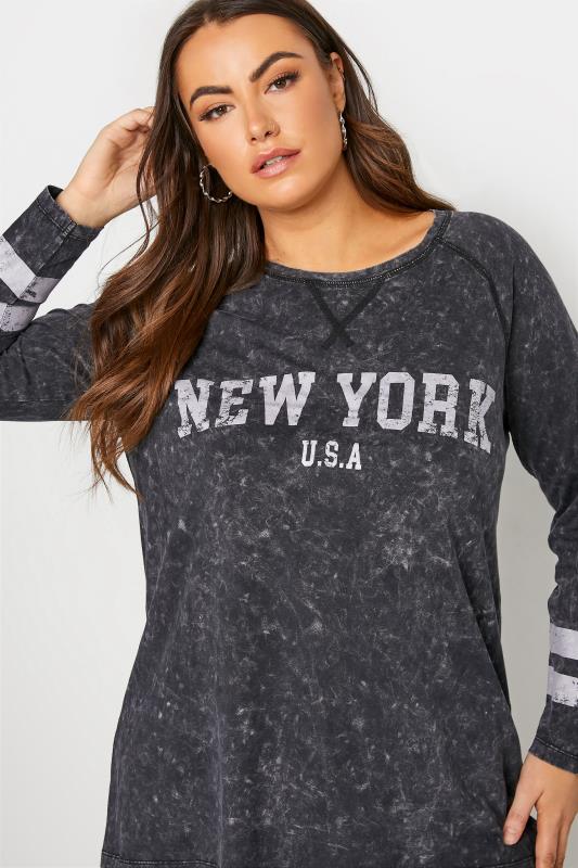 Curve Grey Acid Wash 'New York' Raglan T-Shirt 4
