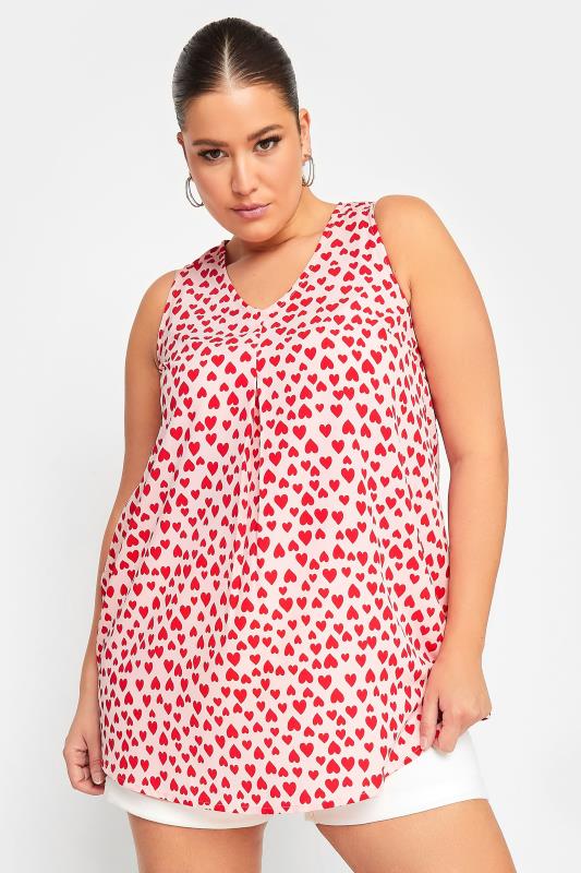 Plus Size  YOURS Curve Pink Heart Print Swing Vest Top