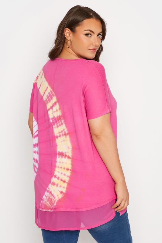 Plus Size Pink Tie Dye Grown On Sleeve Top | Yours Clothing 3