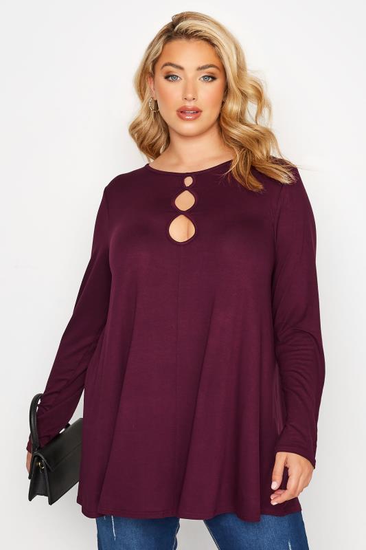 LIMITED COLLECTION Curve Berry Red Cut Out Neckline Swing Top 1